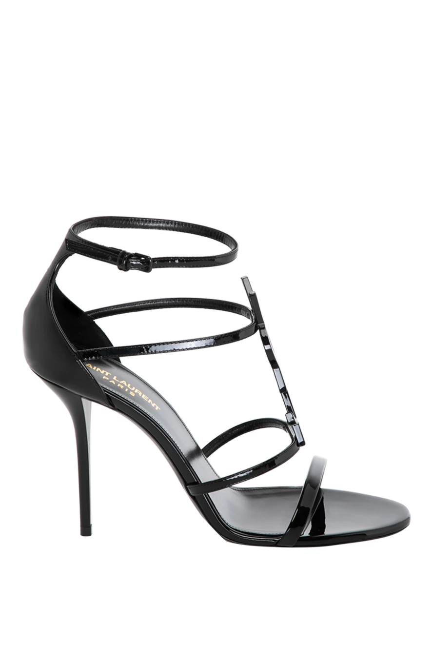 Saint Laurent Women's black leather stiletto heeled sandals - brand logo. 100% genuine leather. buckle. Country of manufacture: Italy. Care: specialized cleaning - photo 1