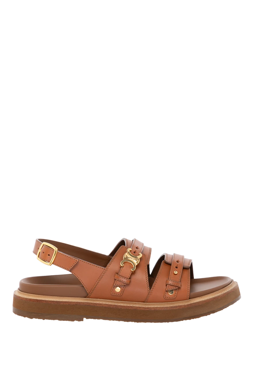 Celine Brown women's sandals made of genuine leather with a logo. - brand logo. 100% genuine leather. buckle. Country of manufacture: Italy. Care: specialized cleaning - photo 1