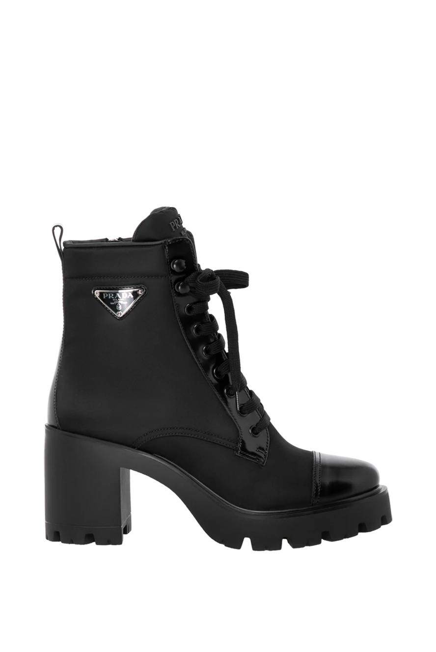 Prada Women's nylon high-heeled boots black - brand logo. Closure: laces. 90% nylon, 10% genuine leather. Country of manufacture: Italy. Care: specialized cleaning - photo 1