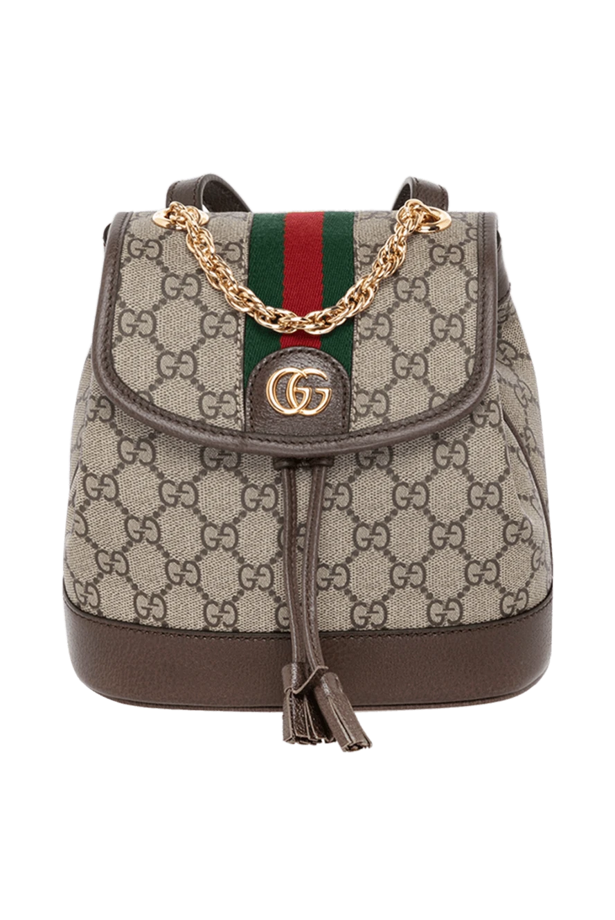 Gucci Маленький жіночий рюкзак Ophidia - фурнітура золотистого кольору, логотип Double G, червоно-зелена смуга.. тканина на основі бавовни та льону. Ремінь: регульовані плечові ремені. Розмір: Ш 20,5 х 20 х Г 12 см. кишеня на блискавці спереду, внутрішня кишеня на блискавці. блискавка. Країна виробник: Італія. Догляд: спеціалізоване чищення - фото 1