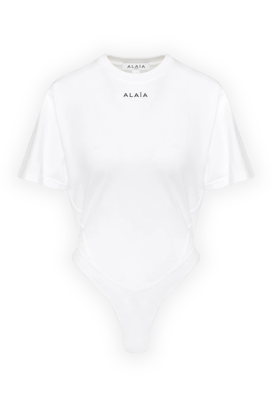 Alaia White flowing cotton bodysuit - Brand logo decor. 100% cotton. Country of manufacture: Italy. Care: specialized cleaning - photo 1