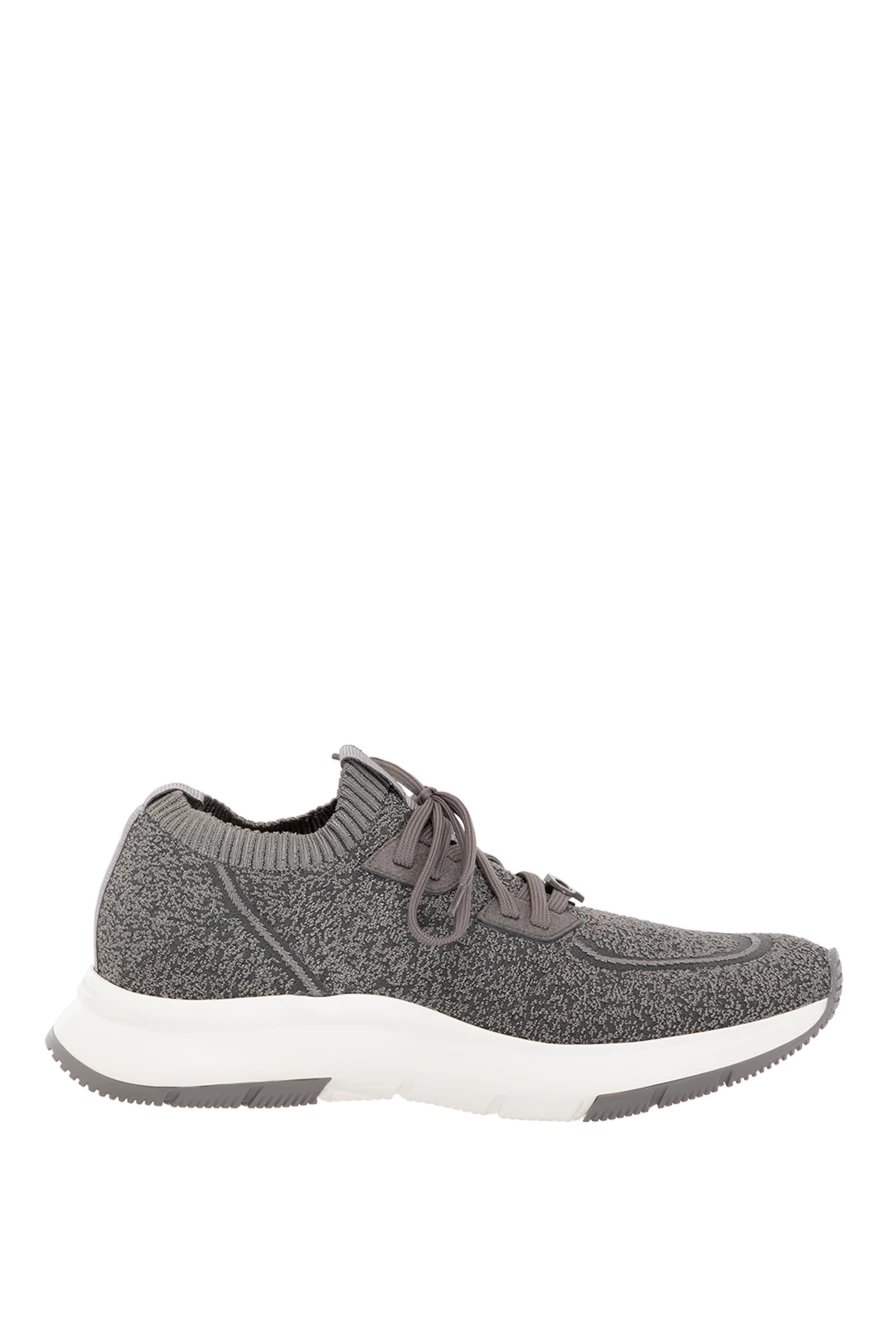 Gianvito Rossi Glover men's sneakers with logo gray - embossing, contrast sole. 100% viscose. Closure: laces. Country of manufacture: Italy. Care: specialized cleaning - photo 1