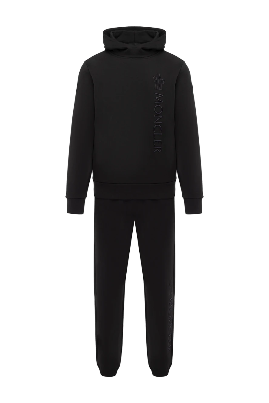 Moncler Black men's walking suit with logo - brand logo. hood. 100% cotton. two side pockets, one back. Country of manufacture: Italy. Care: specialized cleaning - photo 1