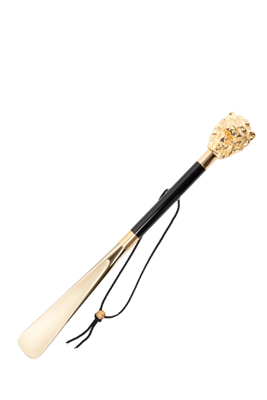 Pasotti Shoe horn Golden Lion black - Enameled brass handle with lion figurine. Wooden rod, ABS plastic end. Length: 50 cm. Country of manufacture: Italy. Care: specialized cleaning - photo 1