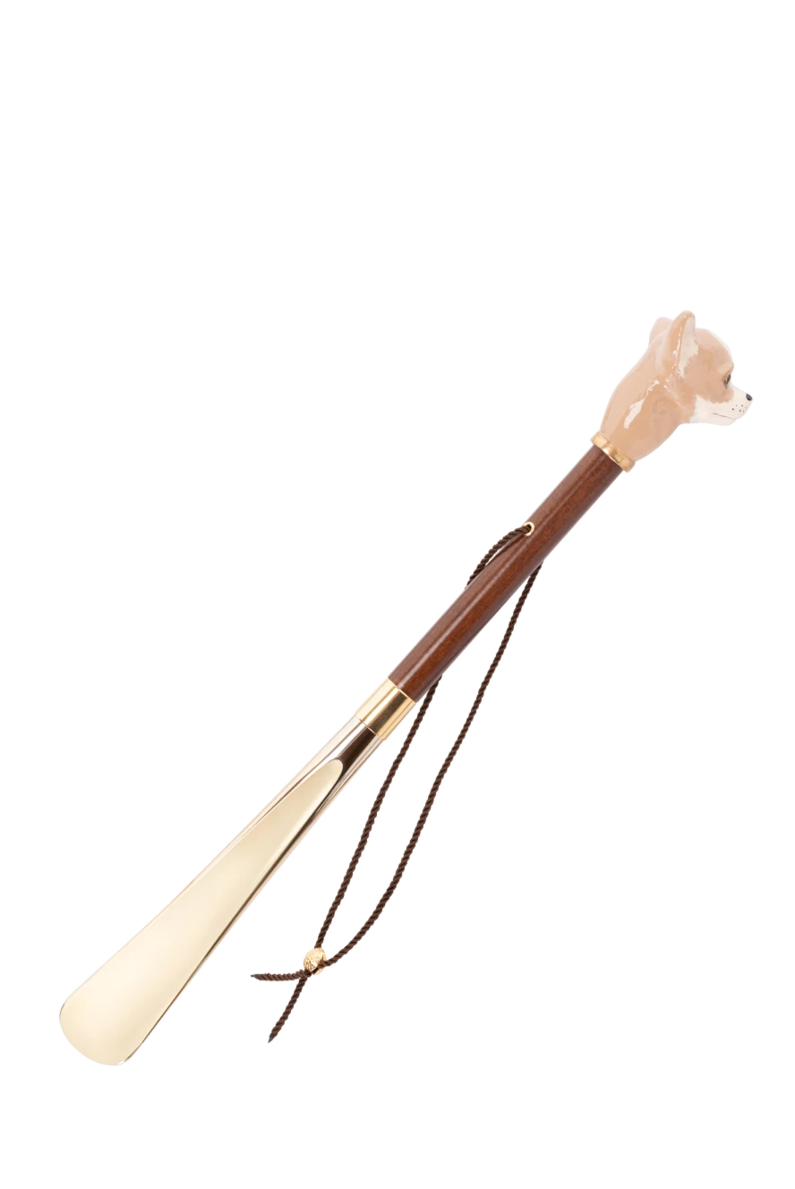 Pasotti Chihuahua Shoe Horn - Enameled brass handle with dog figurine. Wooden rod, ABS plastic end. Length: 50 cm. Country of manufacture: Italy. Care: specialized cleaning - photo 1