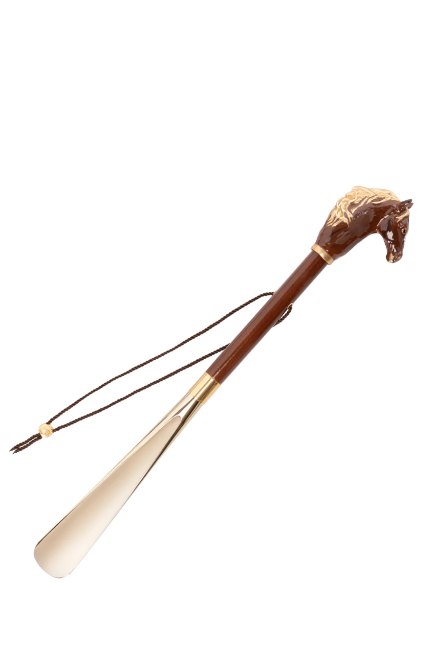 Pasotti Shoe horn Horse - Enameled brass handle with horse figurine. Wooden rod, ABS plastic end. Length: 50 cm. Country of manufacture: Italy. Care: specialized cleaning - photo 1