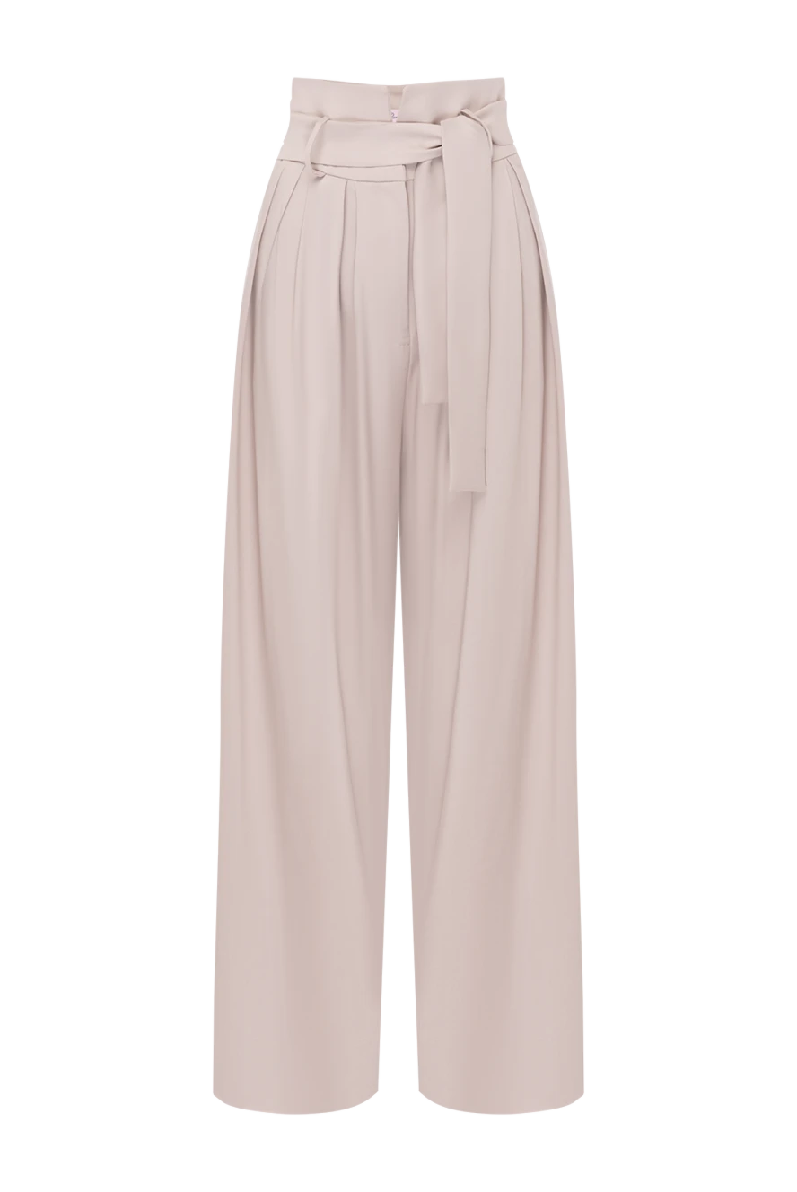 Fleur de Paris Wide leg trousers for women with belt clips - 45% rayon, 25% viscose, 30% polyester. button, zipper, belt. two front pockets. Country of manufacture: Italy. Care: specialized cleaning - photo 1