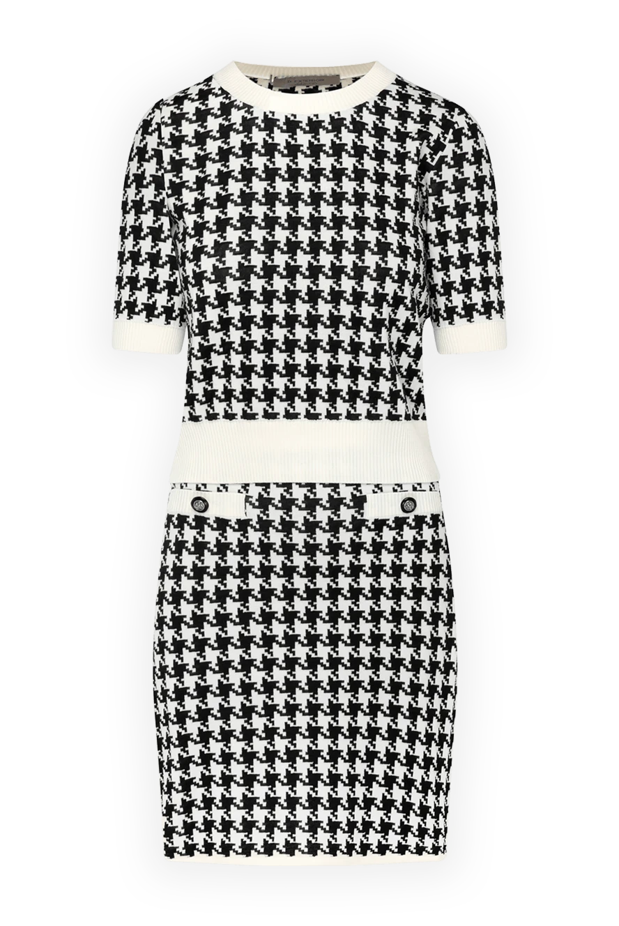 D.Exterior White women's costume with a goosefoot skirt - houndstooth pattern. 55% wool, 7% polyester, 38% viscose. Country of manufacture: Italy. Care: specialized cleaning - photo 1