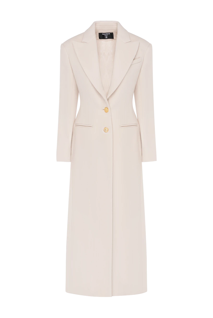 Balmain Women's stylish beige coat - branded buttons. 90% wool, 10% cashmere. buttons, . two side pockets, one chest pocket. Country of manufacture: Italy. Care: specialized cleaning - photo 1