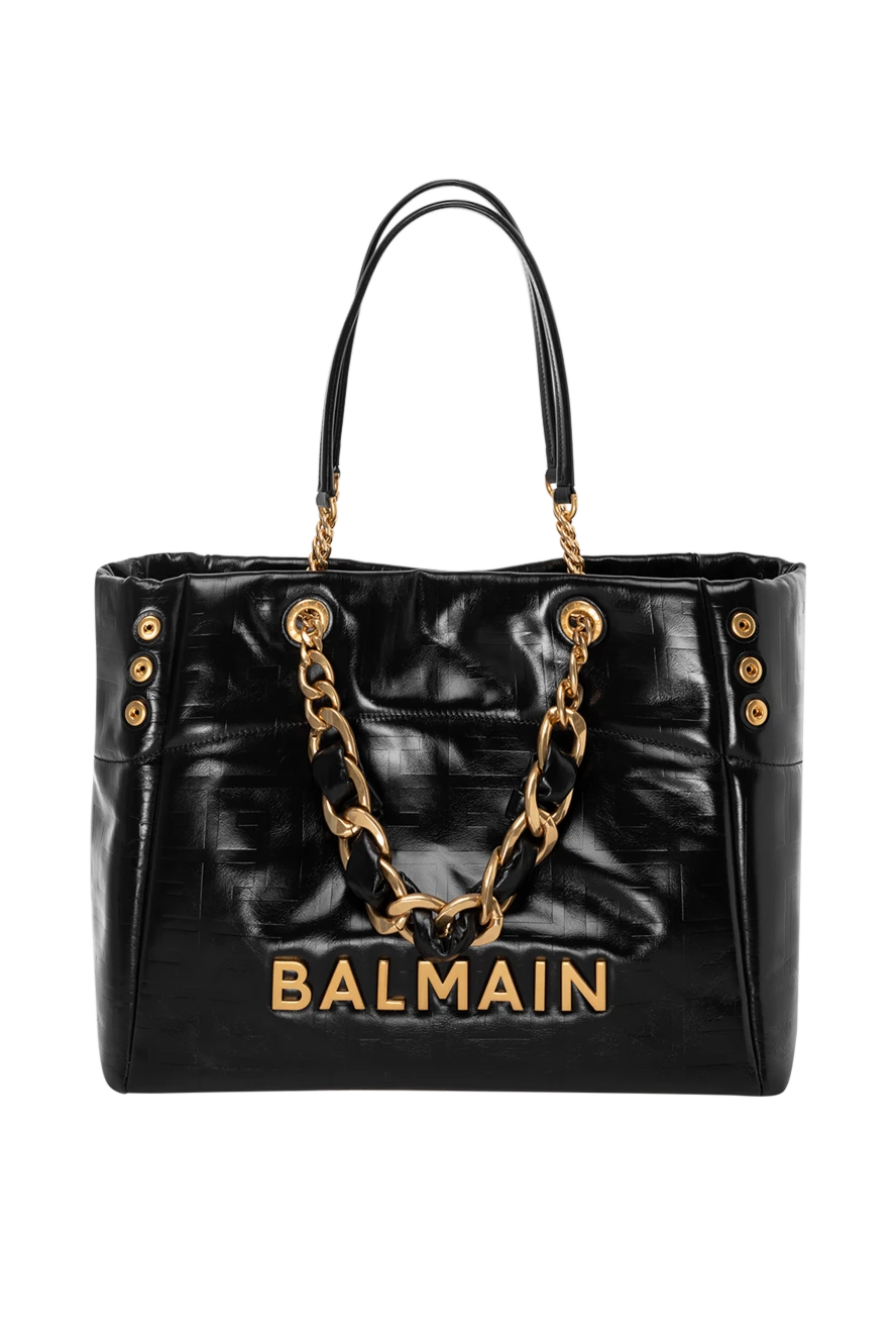 Balmain Soft tote bag in embossed cracked calfskin with PB Labyrinth monogram - metal logo, gold fittings. 100% calfskin. Handles: Double leather and chain handles intertwined with leather. Size: 40 x 30 x 13.5 cm.. Internal zip pocket, leather card pocket. magnetic clasp. Country of manufacture: Italy. Care: specialized cleaning - photo 1