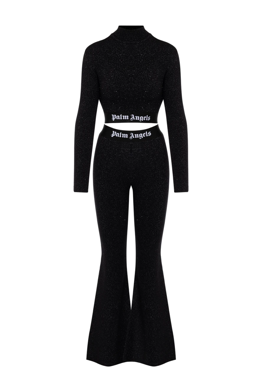 Palm Angels Black walking suit with flared trousers - brand logo. 37% viscose, 29% polyamide, 5% metal, 4% cashmere. Country of manufacture: Italy. Care: specialized cleaning - photo 1