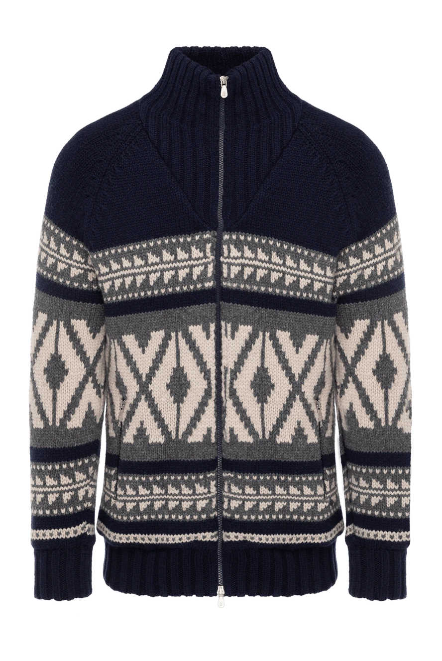 Brunello Cucinelli Cardigan for men blue with graphic pattern - graphic pattern. 100% cashmere. Closure: zipper. two side pockets. Country of manufacture: Italy. Care: specialized cleaning - photo 1