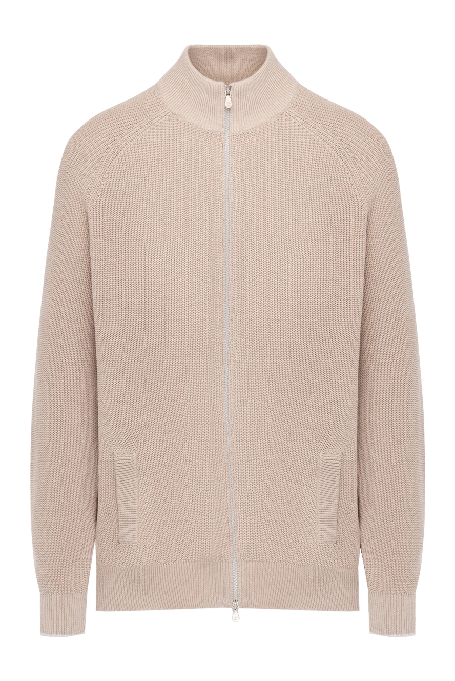 Brunello Cucinelli Cardigan for men beige with ribbing - ribbed. 100% cashmere. Closure: zipper. two side pockets. Country of manufacture: Italy. Care: specialized cleaning - photo 1