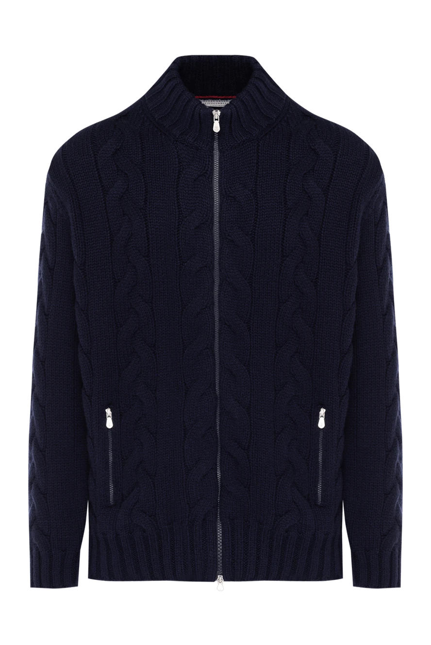 Brunello Cucinelli Cardigan for men blue with a pattern - braid pattern. 100% cashmere. Closure: zipper. two side pockets. Country of manufacture: Italy. Care: specialized cleaning - photo 1
