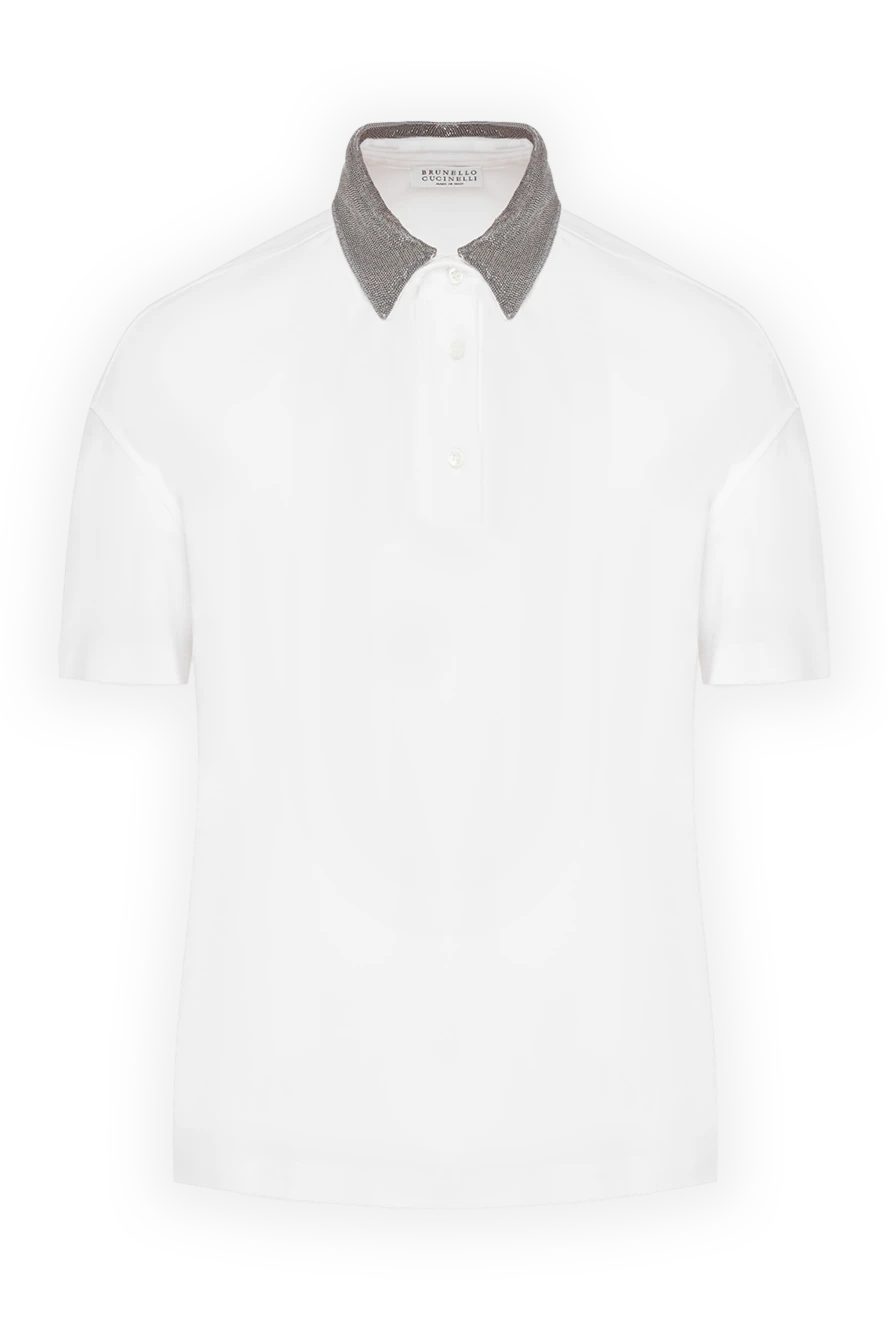 Brunello Cucinelli Women's white polo with contrasting collar - contrast collar. 100% cotton . Closure: buttons. Country of manufacture: Italy. Care: specialized cleaning - photo 1