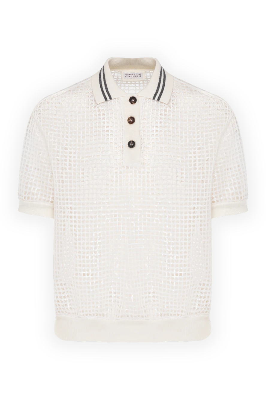 Brunello Cucinelli Cashmere mesh polo white women's - stripes on the collar, mesh. 100% cashmere. Closure: contrast buttons. Country of manufacture: Italy. Care: specialized cleaning - photo 1