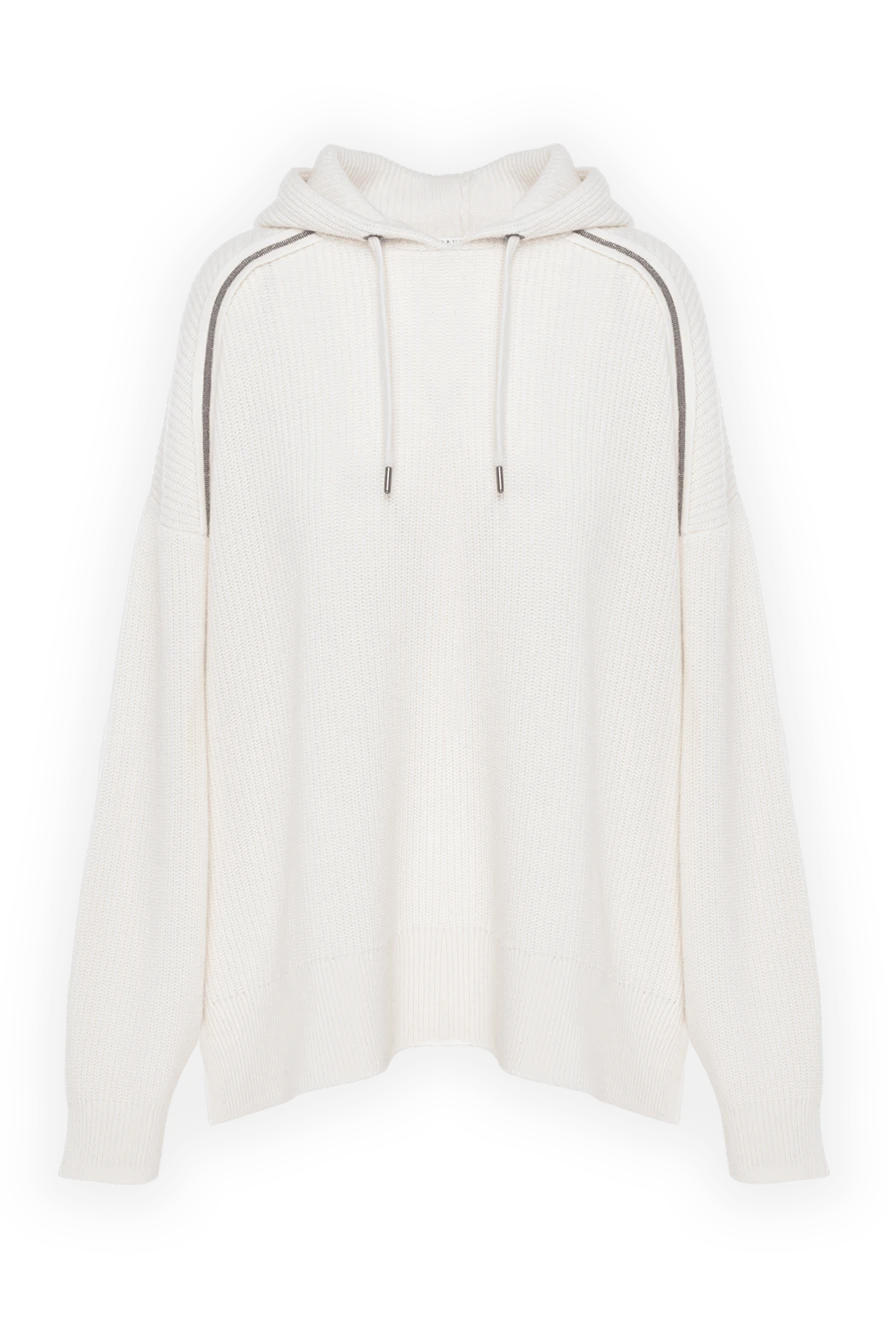 Brunello Cucinelli Hoodie for women white with a hood - ribbed. hood. 100% cotton. Closure: drawstring. Country of manufacture: Italy. Care: specialized cleaning - photo 1