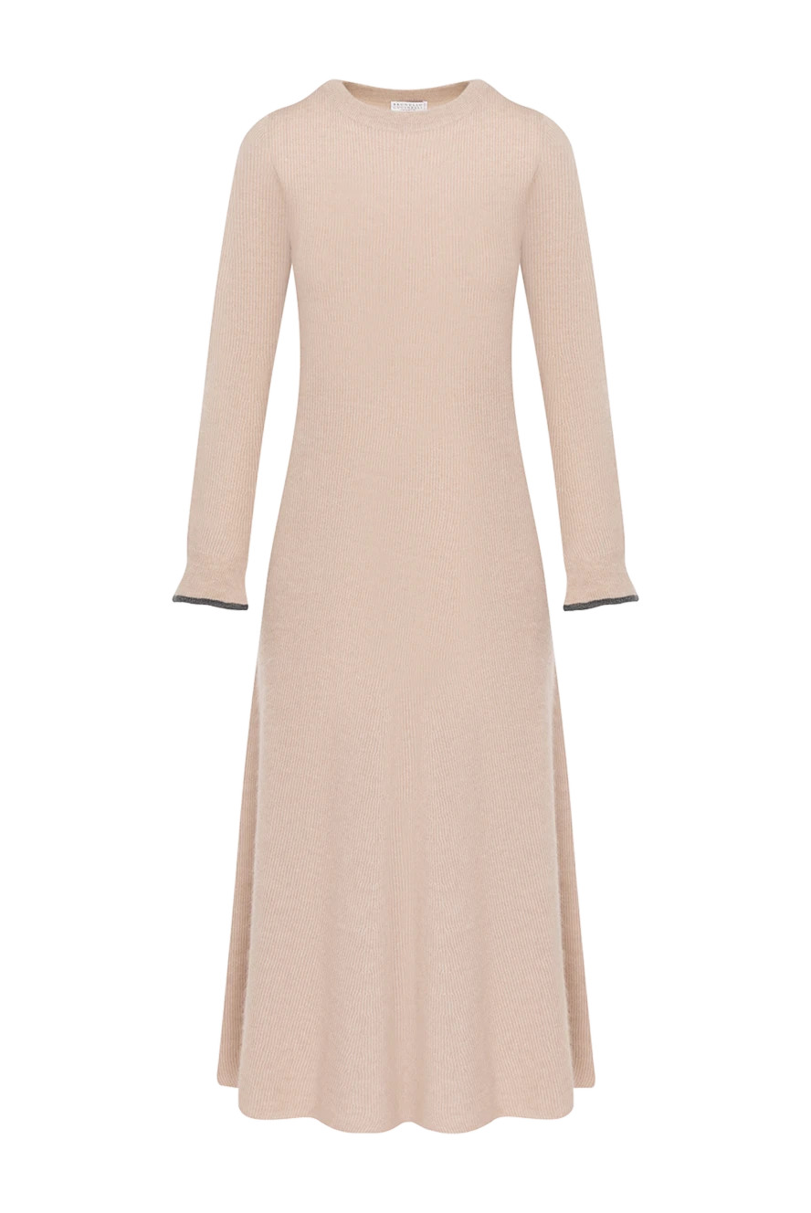 Brunello Cucinelli Платье трикотажное бежевое в рубчик - узор рубчик. 50% хлопок, 50% альпака. Страна производитель: Италия. Уход: специализированная чистка - фото 1