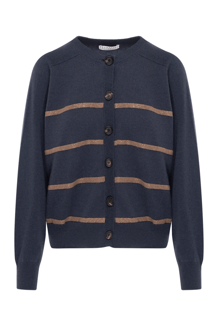 Brunello Cucinelli Women's blue striped cashmere cardigan - stripe pattern. 100% cashmere. Closure: buttons. Country of manufacture: Italy. Care: specialized cleaning - photo 1
