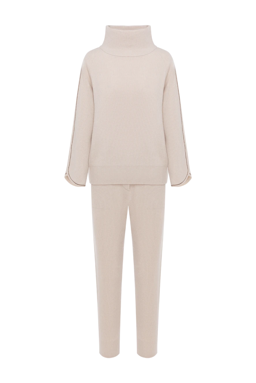 Brunello Cucinelli Cashmere walking suit with high collar beige women's - 100% cashmere. two side pockets. Country of manufacture: Italy. Care: specialized cleaning - photo 1