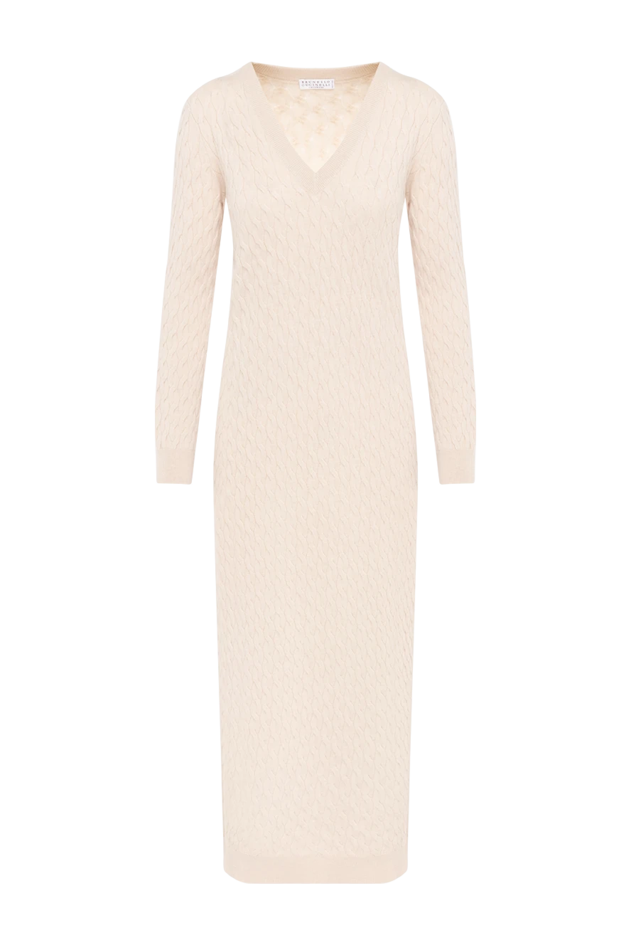 Brunello Cucinelli Knitted beige midi dress - knitted pattern. 60% wool, 10% silk, 30% cashmere. Country of manufacture: Italy. Care: specialized cleaning - photo 1