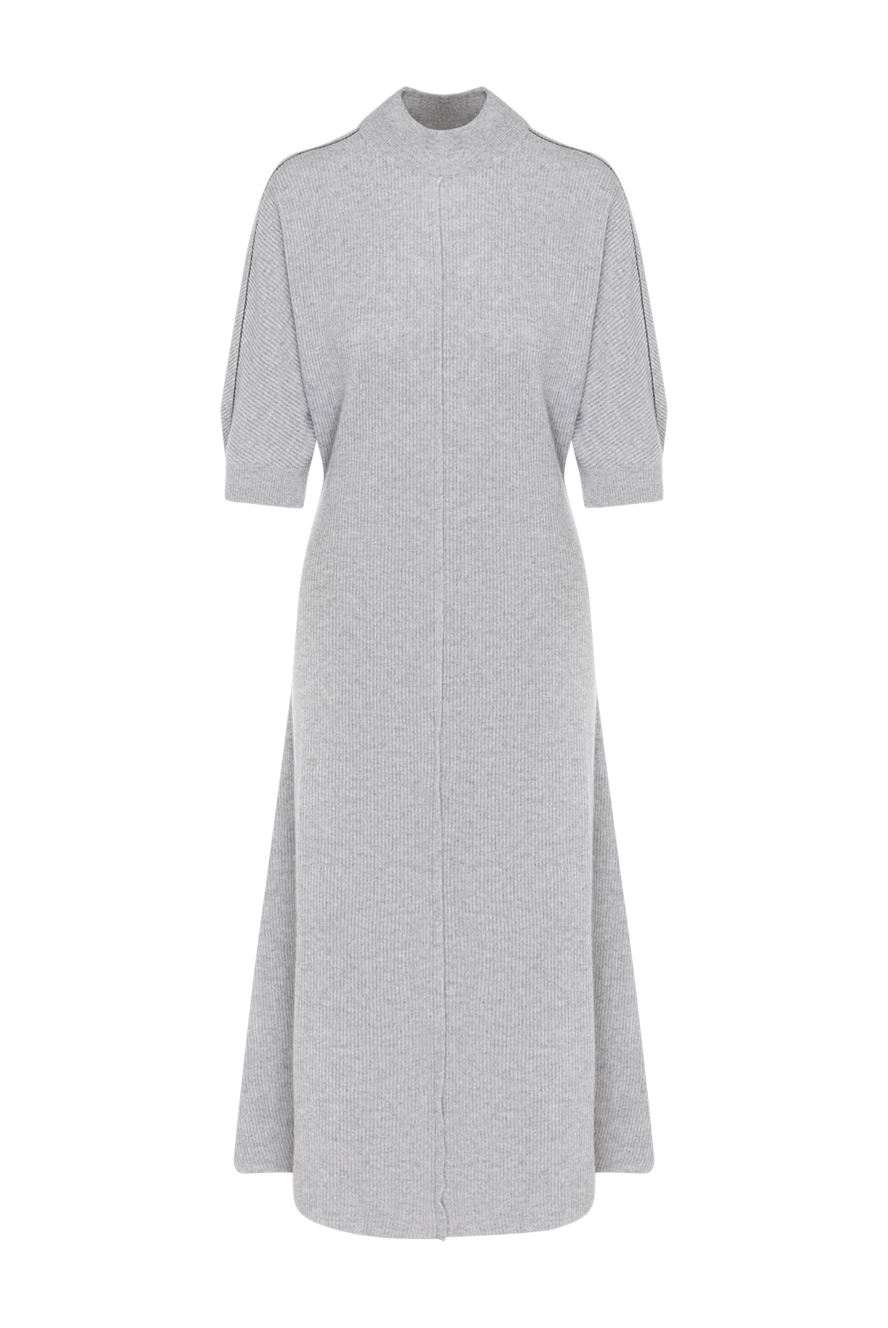 Brunello Cucinelli Свободное платье с коротким рукавом серое трикотажное - вязаный узор. 60% шерсть, 10% шелк, 30% кашемир. Страна производитель: Италия. Уход: специализированная чистка - фото 1