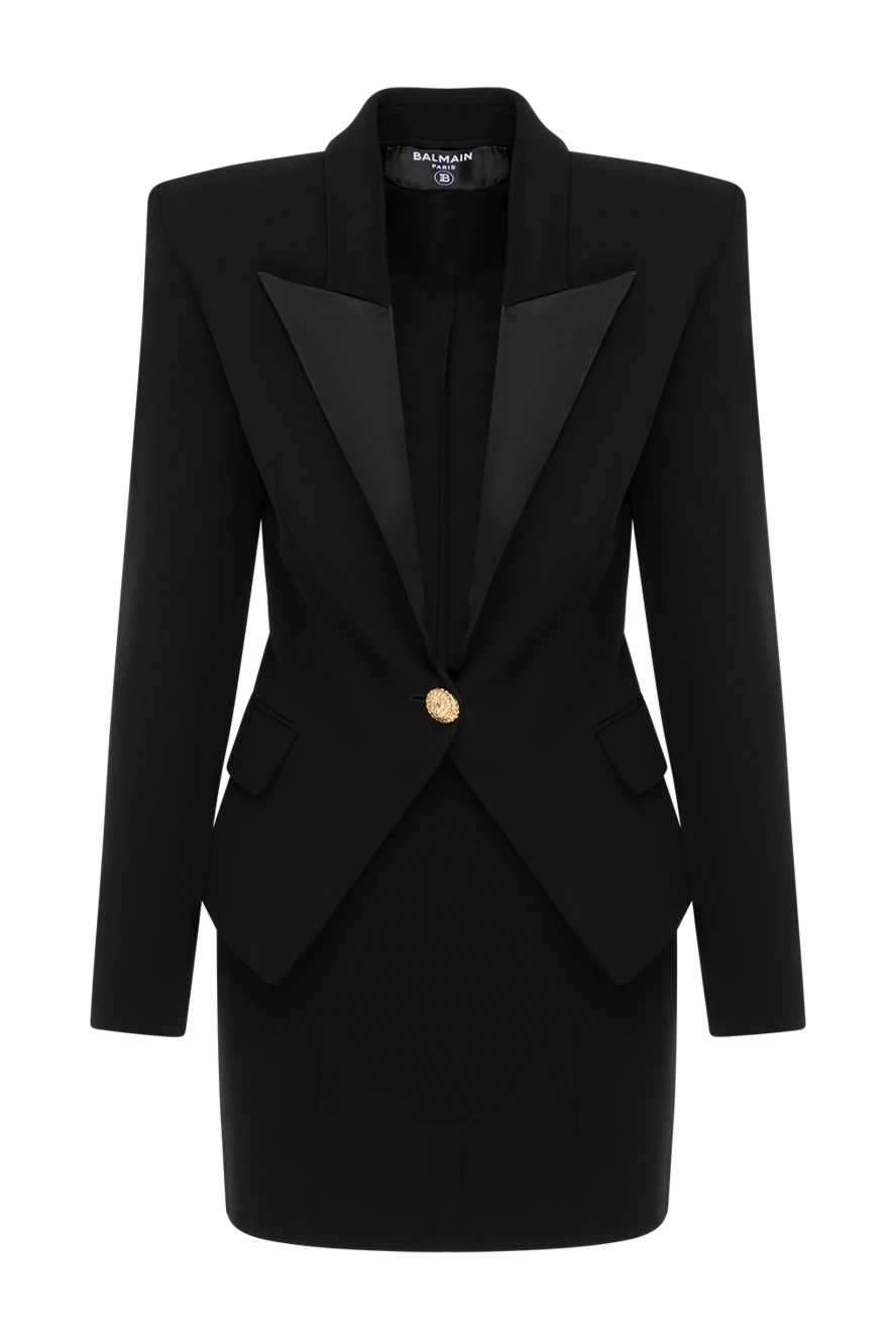 Balmain Women's costume with skirt and jacket black - branded button. 100% viscose. Closure: button. Country of manufacture: Italy. Care: specialized cleaning - photo 1