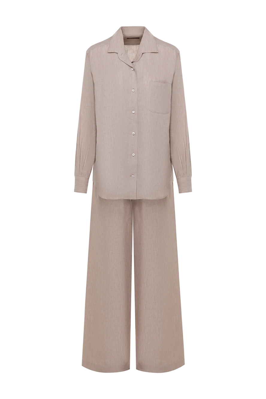 Loro Piana Suit with wide trousers for women beige - 100% linen. Closure: buttons. one chest pocket. Country of manufacture: Italy. Care: specialized cleaning - photo 1