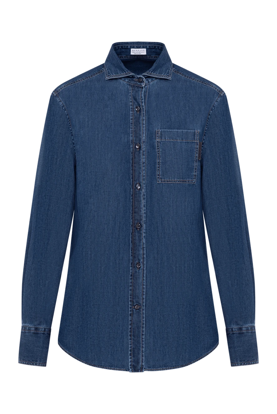 Brunello Cucinelli Джинсовая рубашка женская из хлопка с нагрудным карманом - 100% хлопок,. пуговицы. карман нагрудный. Страна производитель: Италия. Уход: специализированная чистка - фото 1