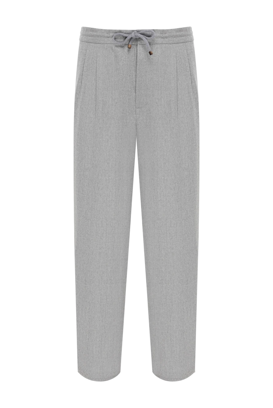 Brunello Cucinelli Men's gray trousers with wool tie - tucks. 100% wool. Closure: drawstring, zipper. two side pockets, two back pockets. Country of manufacture: Italy. Care: specialized cleaning - photo 1