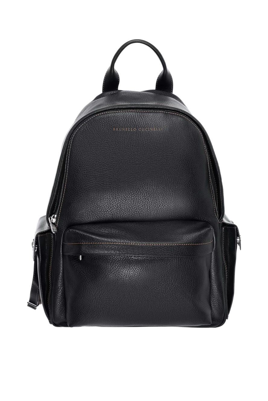 Brunello Cucinelli Рюкзак із нейлону з логотипом чоловічий чорний - логотип бренду. 50% поліамід 20% акрил 15% віскоза 15% шкіра теляча. Розмір: 35?40?3 см. Ремінь: текстильні лямки з обробкою з телячої шкіри. куліска. Країна виробник: Італія. Догляд: спеціалізоване чищення - фото 1