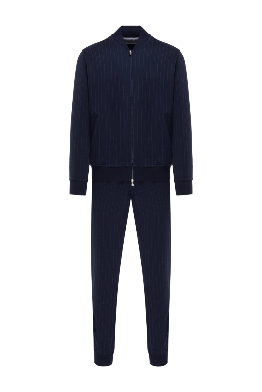 Brunello Cucinelli Men's blue tracksuit with pinstripes - pinstripe pattern. 87% cotton, 8% cashmere, 5% silk. Closure: zipper. Country of manufacture: Italy. Care: specialized cleaning - photo 1