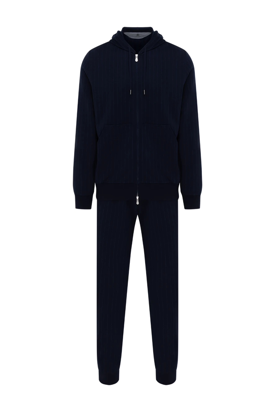 Brunello Cucinelli Men's blue striped walking suit with hood - stripe pattern. hood. 87% cotton, 8% cashmere, 5% silk. Closure: zipper. Country of manufacture: Italy. Care: specialized cleaning - photo 1