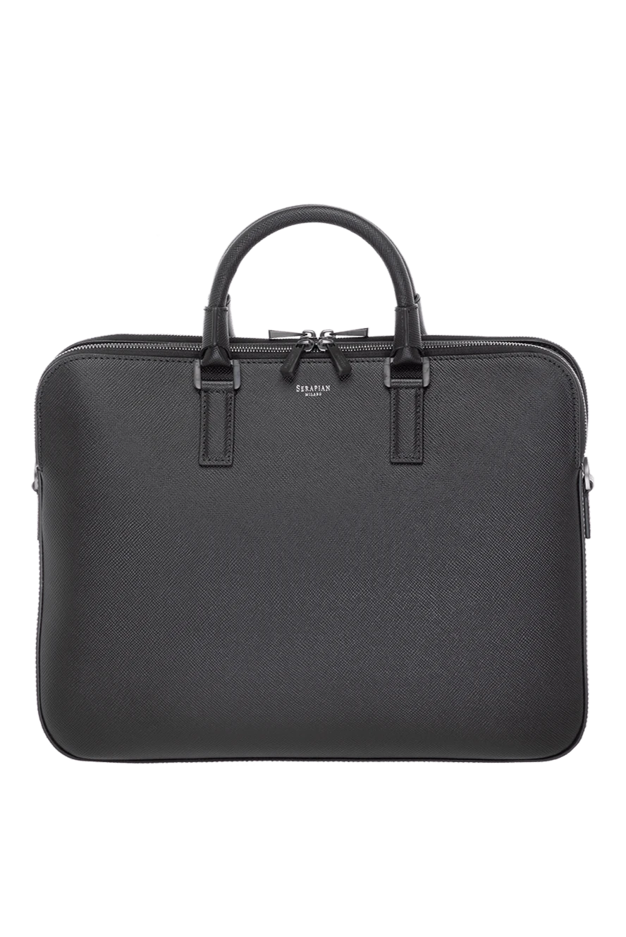 Serapian Slim briefcase with double zipper in black leather - brand logo, palladium trim fittings. 100% genuine leather. Size: 38x28x7 cm. Strap: shoulder strap . Closure: Double two-way zipper. rear trolley pocket, two smartphone pockets, four card pockets. Country of manufacture: Italy. Care: specialized cleaning - photo 1