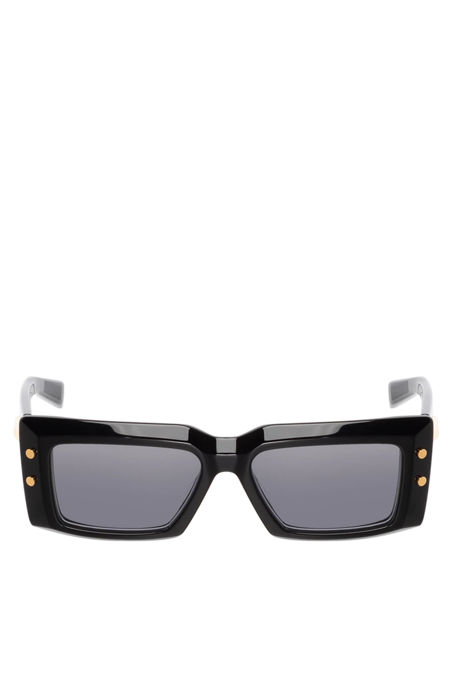 Balmain Rectangular sunglasses made of acetate and titanium black - gold titanium details, engraved logo . 100% acetate. gray. Country of manufacture: Italy. Care: specialized cleaning - photo 1