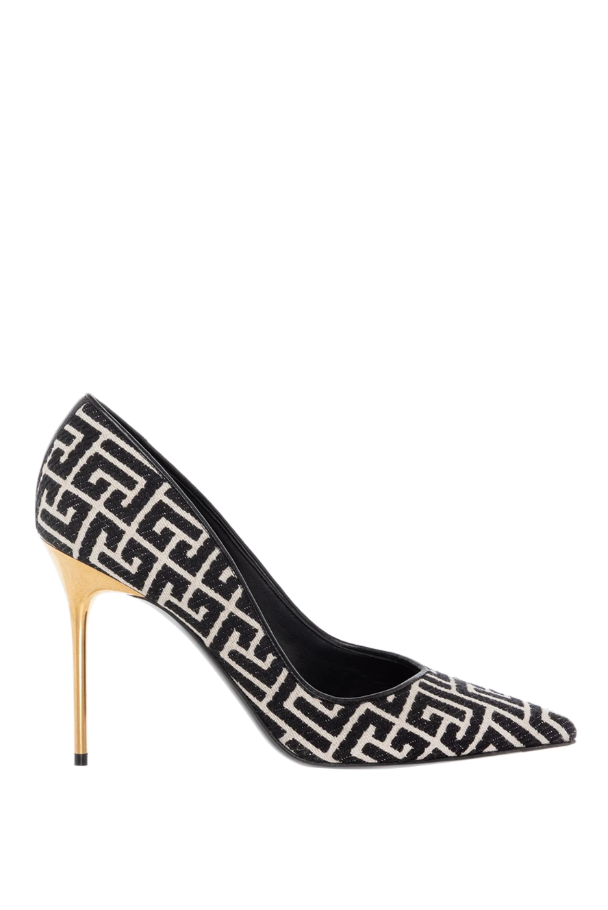 Balmain High-heeled shoes with a black logo - brand logo pattern. 84% cotton, 16% polyester. Country of manufacture: Italy. Care: specialized cleaning - photo 1