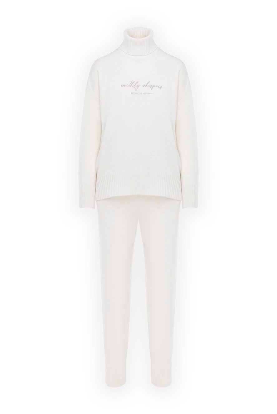 Brunello Cucinelli Soft sports suit with a high collar white women's - Decor embroidery brand logo. 60% wool, 30% cashmere, 10% silk. Country of manufacture: Italy. Care: specialized cleaning - photo 1