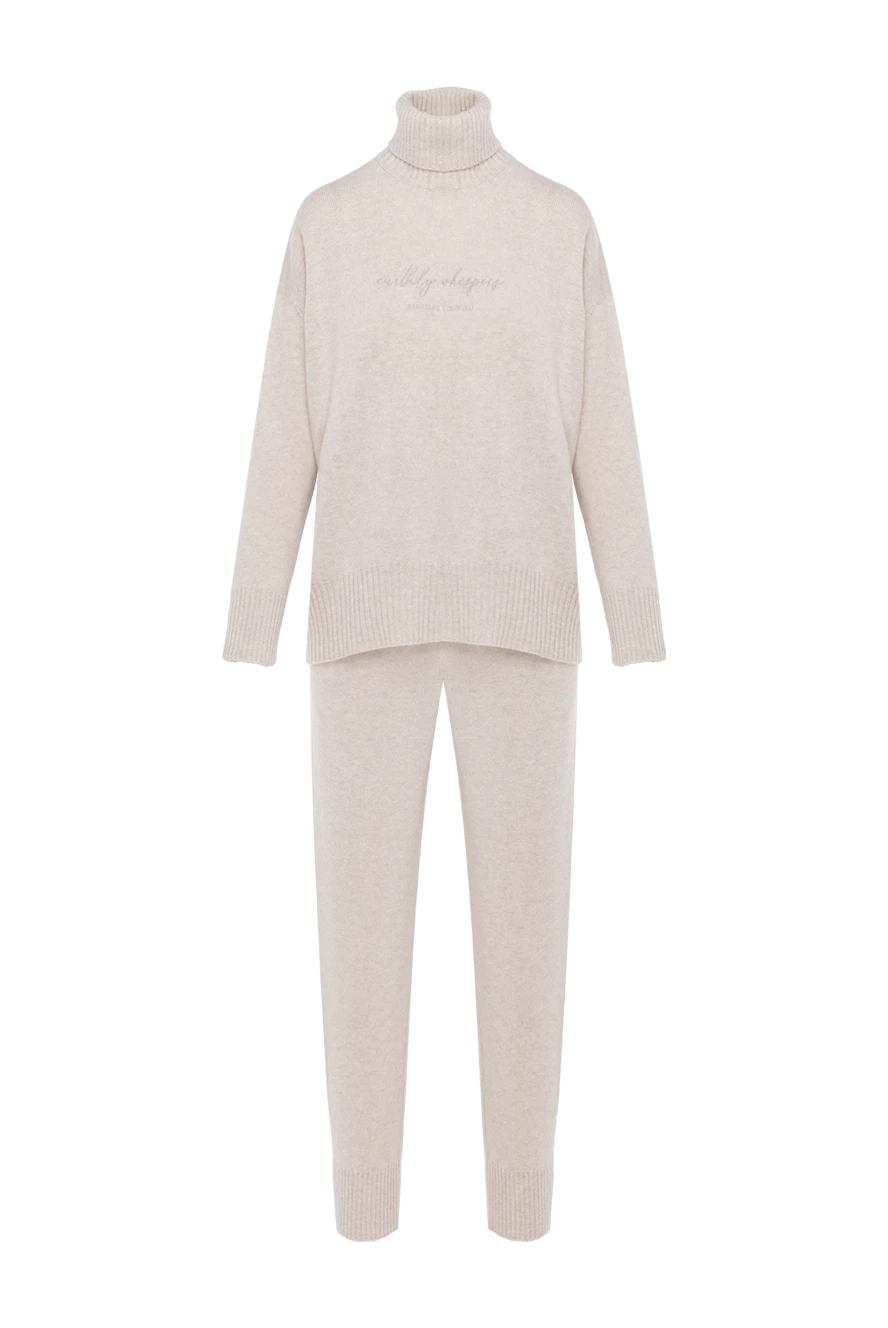 Brunello Cucinelli Warm sports suit with a high collar, beige, for women - Decor embroidery brand logo. 60% wool, 30% cashmere, 10% silk. Country of manufacture: Italy. Care: specialized cleaning - photo 1
