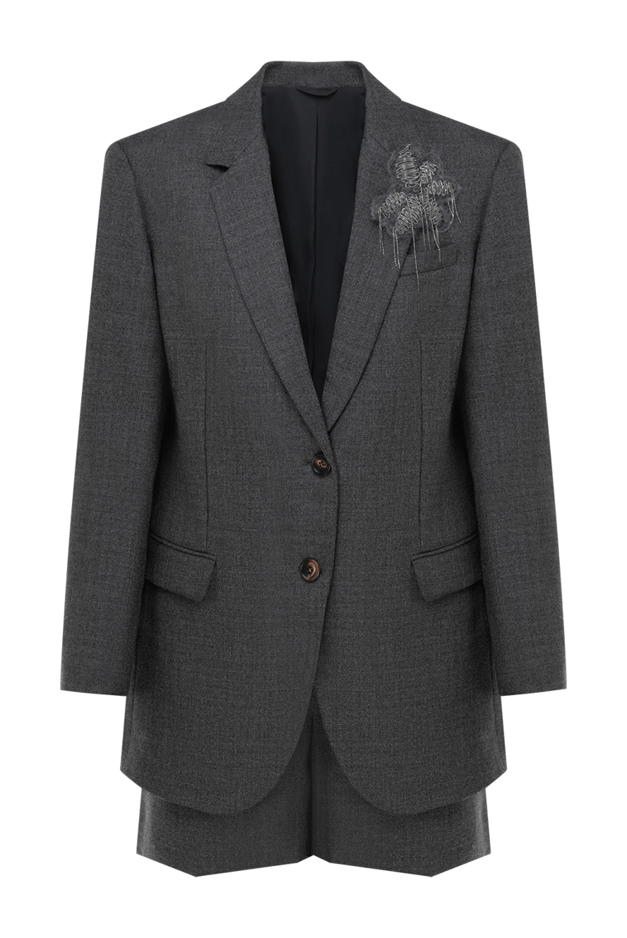 Brunello Cucinelli Костюм із шортами сірий вовняний жіночий - 100% шерсть. гудзики. дві бічні кишені, одна нагрудна кишеня. Країна виробник: Італія. Догляд: спеціалізоване чищення - фото 1
