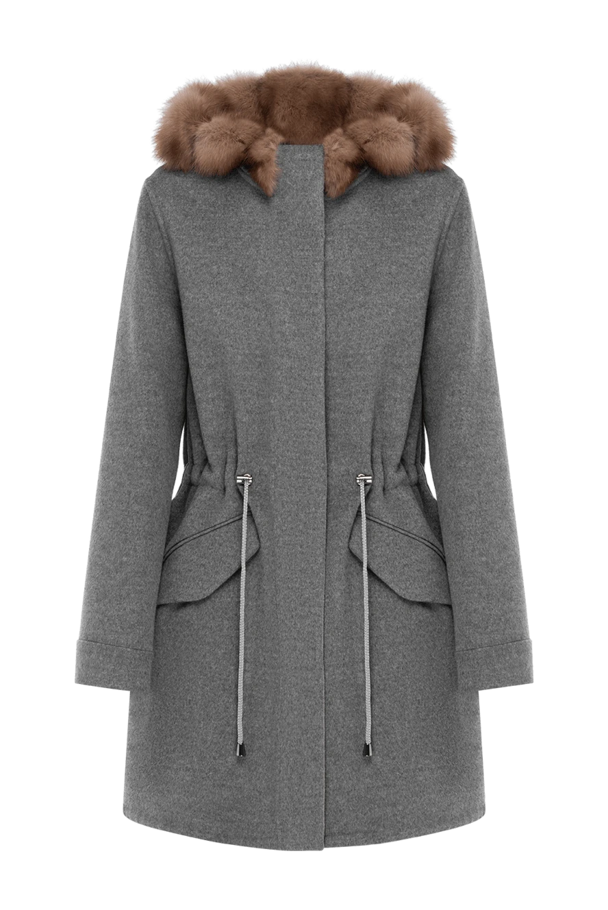 Fabio Gavazzi Women's gray coat with sable collar. - sable collar. hood. 70% wool, 30% cashmere, sable fur. zipper, drawstring, snap button . two side pockets. Country of manufacture: Italy. Care: specialized cleaning - photo 1