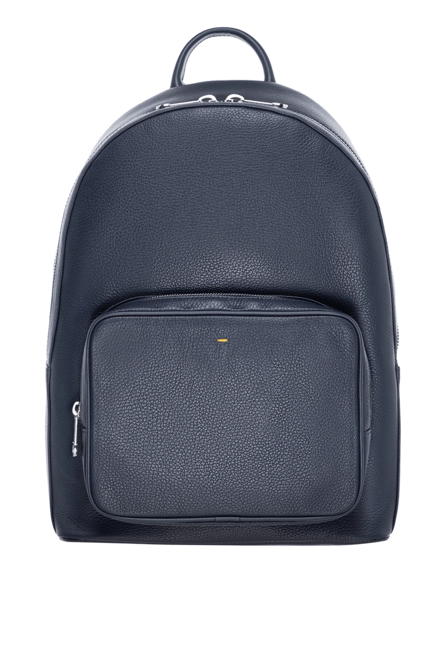 Doucal`s Backpack made of genuine leather with a logo for men blue - brand logo. 100% genuine leather. Belt: leather straps. one front, one inner with zipper. Closure: zippers. Country of manufacture: Italy. Care: specialized cleaning - photo 1