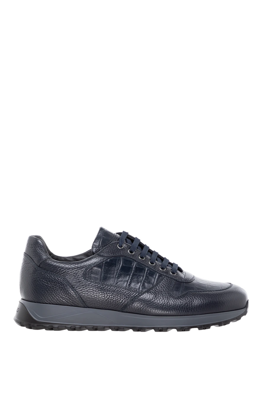 Doucal`s Men's blue leather sneakers - textured leather. 100% genuine leather. Closure: laces. Country of manufacture: Italy. Care: specialized cleaning - photo 1