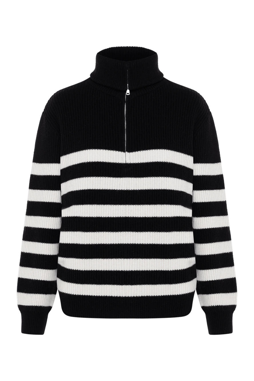 Fleur de Paris Women's black striped wool jumper - stripe pattern. 100% wool. Closure: zipper. Country of manufacture: Italy. Care: specialized cleaning - photo 1