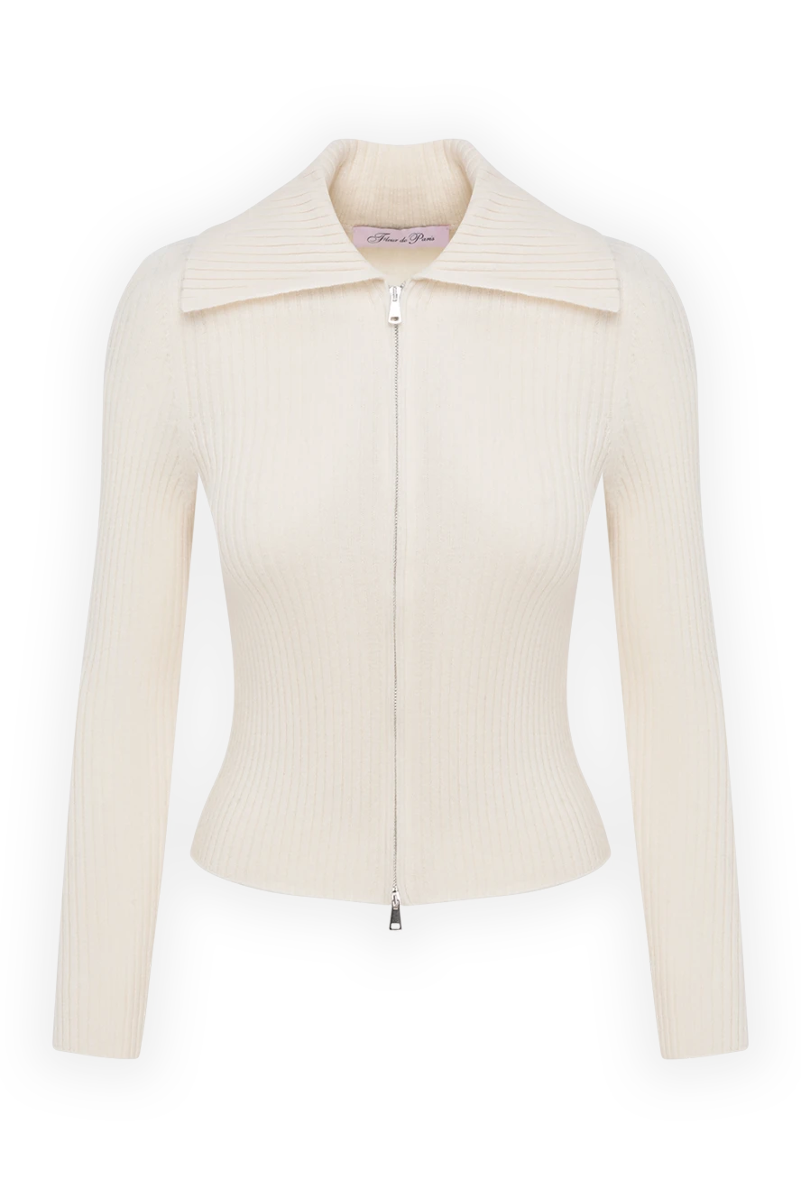 Fleur de Paris White women's cashmere cardigan with zipper - 100% cashmere. Closure: zipper. Country of manufacture: Italy. Care: specialized cleaning - photo 1