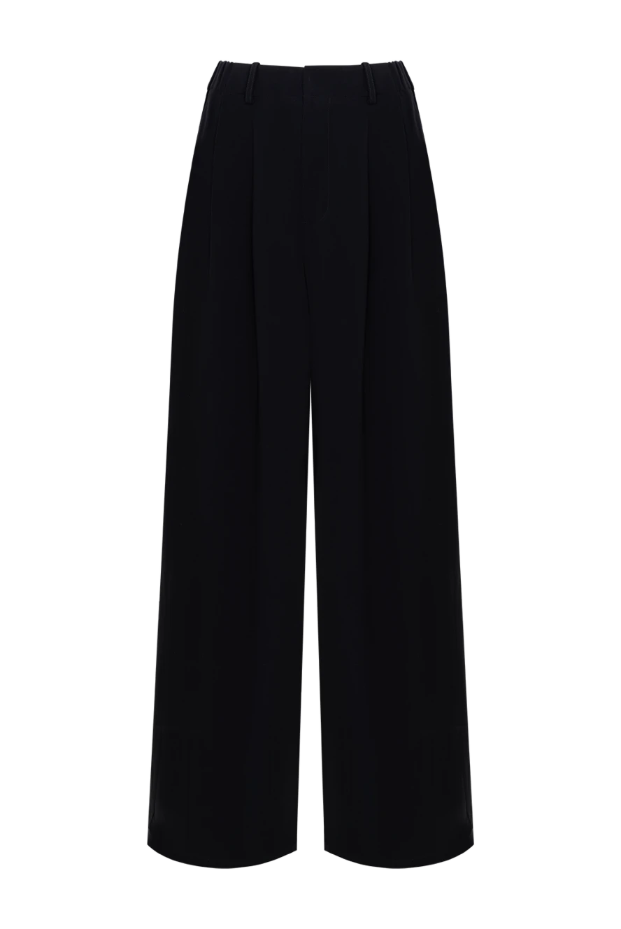 Fleur de Paris Women's wide leg pants with black tucks - 70% cotton, 30% polyester. Closure: button, zipper. two front pockets, one back pocket. Country of manufacture: Italy. Care: specialized cleaning - photo 1