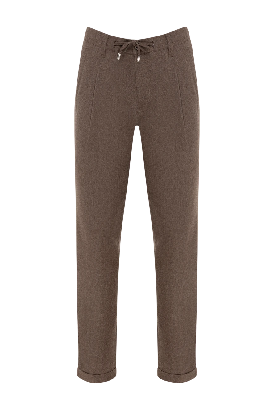 Scissor Scriptor Men's brown trousers with drawstring pintucks - cuffs, tucks. 90% wool, 8% cashmere, 2% elastane. buttons, zipper, drawstring. two side pockets, two back pockets. Country of manufacture: Italy. Care: specialized cleaning - photo 1