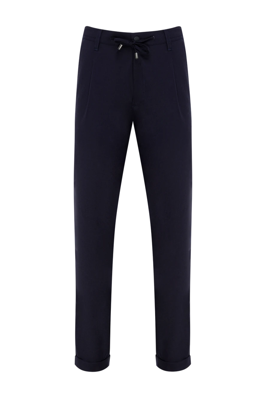 Scissor Scriptor Men's blue trousers with drawstrings - cuffs, tucks. 90% wool, 8% cashmere, 2% elastane. buttons, zipper, drawstring. two side pockets, two back pockets. Country of manufacture: Italy. Care: specialized cleaning - photo 1