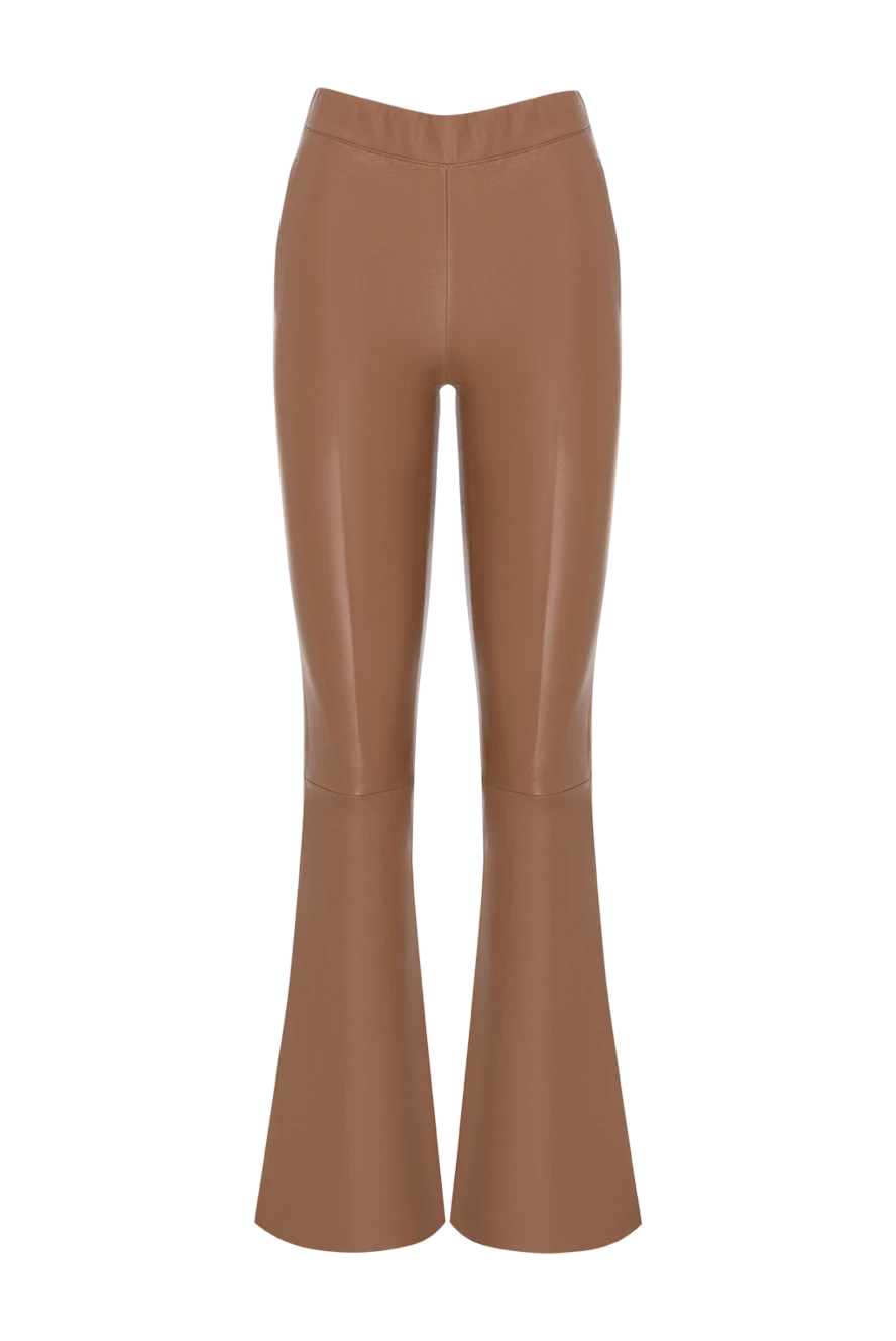 Max&Moi Women's leather bell-bottom pants brown - 100% genuine leather. Closure: drawstring. two front pockets, two back pockets. Country of manufacture: Italy. Care: specialized cleaning - photo 1