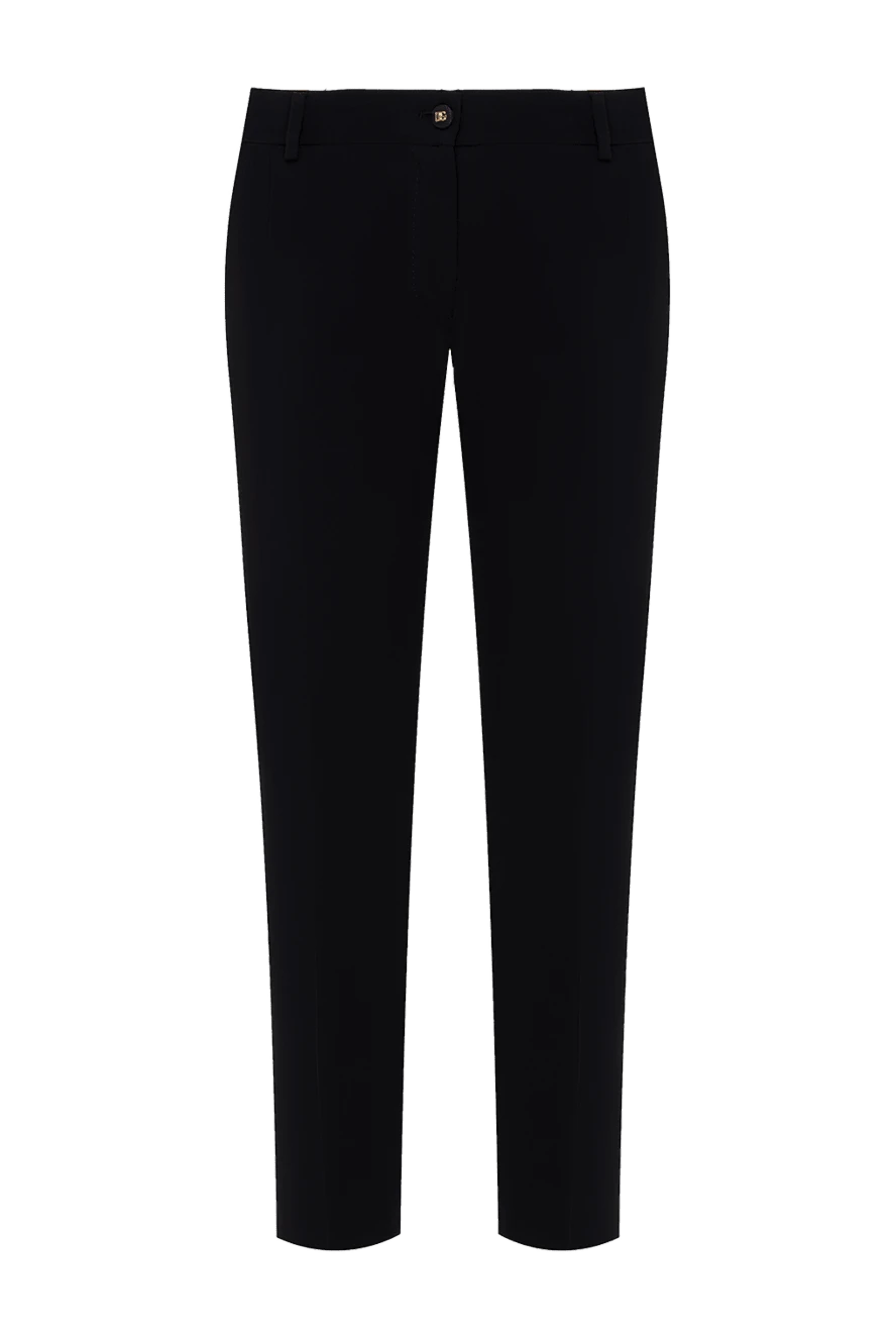 Dolce & Gabbana Women's tapered black wool trousers - button with DG logo. 97% wool, 3% elastane. two side pockets, two back pockets. Country of manufacture: Italy. Care: specialized cleaning - photo 1