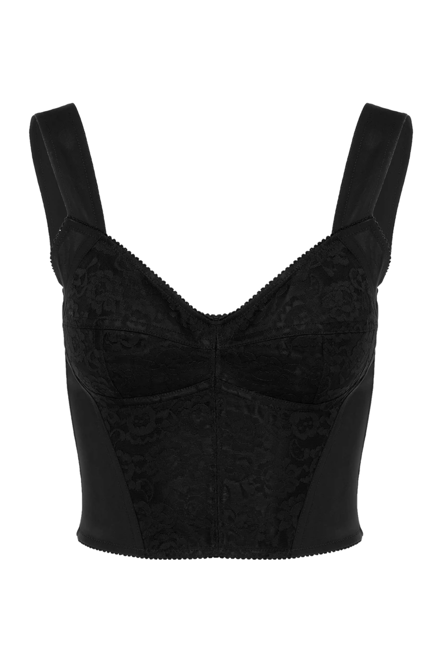 Dolce & Gabbana Black top with embossed pattern - relief pattern. 90% polyamide, 10% elastane. Closure: zipper. Country of manufacture: Italy. Care: specialized cleaning - photo 1